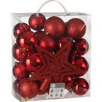 House of Seasons Plastic Kerstballen Set met Piek - 40 Stuks - Ø8 cm - Rood