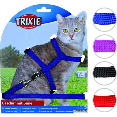 Afbeelding van Trixie tuig voor kat met riem metalen gespen assorti 22-42x1 cm 125 cm