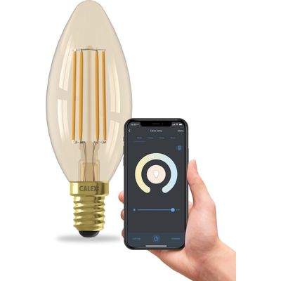 Calex Slimme Lamp - Wifi LED Filament Verlichting - E14 - Smart Kaars Lichtbron Goud - Dimbaar - Wa Foto van Calex Slimme Lamp - Wifi LED Filament Verlichting - E14 - Smart Kaars Lichtbron Goud - Dimbaar - Wa