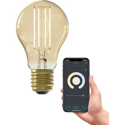 Calex Slimme Lamp - Wifi LED Filament Verlichting - E27 - Smart Lichtbron Goud- Dimbaar - Warm Wit Foto van Calex Slimme Lamp - Wifi LED Filament Verlichting - E27 - Smart Lichtbron Goud- Dimbaar - Warm Wit