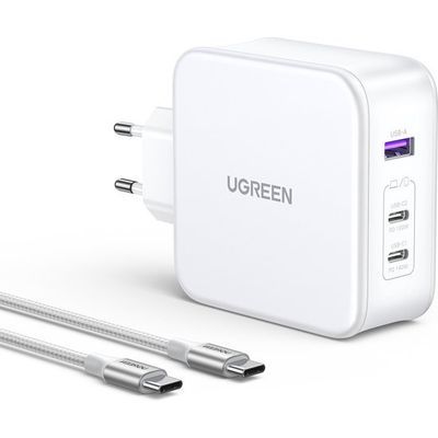 Afbeelding van UGREEN 140W GaN Snellader - Nexode USB-A+2*USB-C - Fast Charger met USB-C Cable wit - MacBook Pro/A