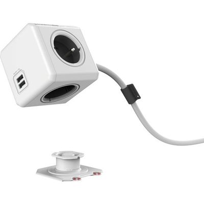 Afbeelding van PowerCube Extended Duo USB - 3 meter kabel - Wit/Grijs - 3 stopcontacten - 2 USB laders - Type E me
