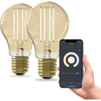 Calex Slimme Lamp - Set van 2 stuks - Wifi LED Filament Verlichting - E27 - Smart Lichtbron Goud - 