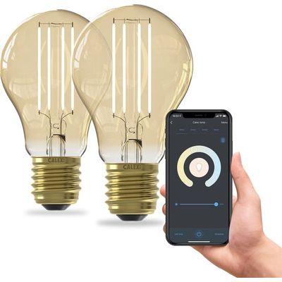Afbeelding van Calex Slimme Lamp - Set van 2 stuks - Wifi LED Filament Verlichting - E27 - Smart Lichtbron Goud - 