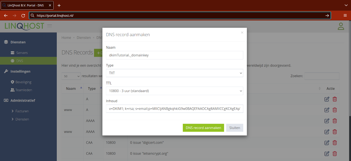 Overzicht DNS DKIM record