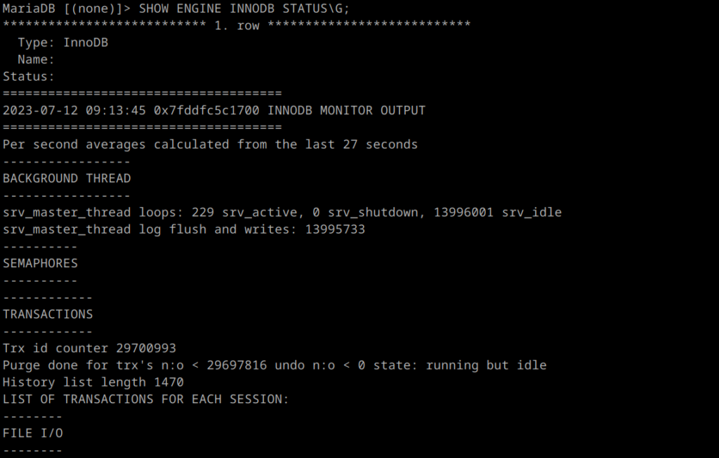 Output of innodb status in mysql