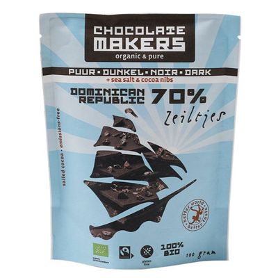 Chocolatemakers Bio chocozeiltjes puur 70% met zeezout en nibs