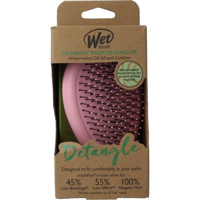 Wetbrush Go green palm detangler pink water 1 stuks - Sponzen/borstels