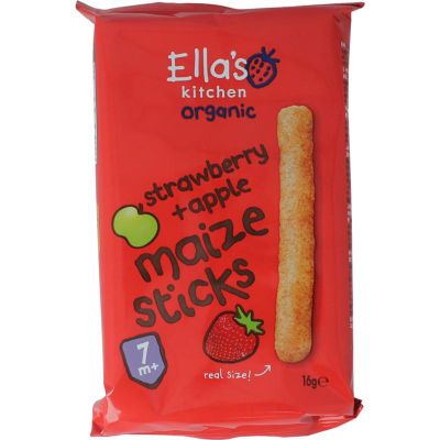Ella's Kitchen Maize sticks aardbei/appel 7+ maanden bio Ella's Kitchen Maize sticks aardbei/appel 7+ maanden bio 16 gram - Voeding