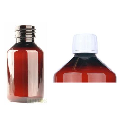 Helios Holland pet fl 100ml amber m witte dop Foto van Helios Holland pet fl 100ml amber m witte dop