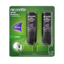 Nicorette Mondspray mint 1 mg duo verpakking Foto van Nicorette Mondspray mint 1 mg duo verpakking