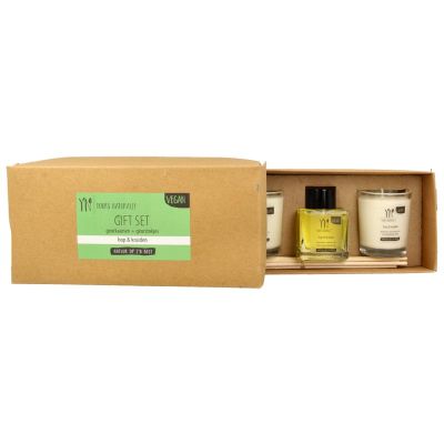 Yours Naturally Giftset 2 geurkaars&1x geurstokjes hop&kruiden