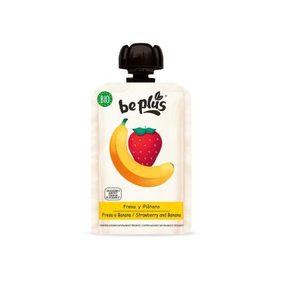 Beplus Knijpfruit 100% strawberry banana bio