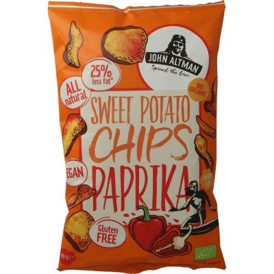 John Altman Zoete aardappel chips paprika bio 90 gram - Zoutjes/chips