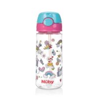 Nuby Beker zacht rietje drukknop roze 530 ml 3 jr+