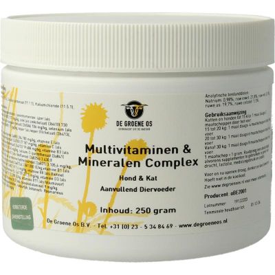 Groene Os Multi vitamine & mineralen complex hond/kat Foto van Groene Os Multi vitamine & mineralen complex hond/kat
