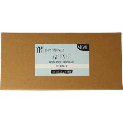 Yours Naturally Giftset 2 geurkaars&1x geurstokjes fris katoen