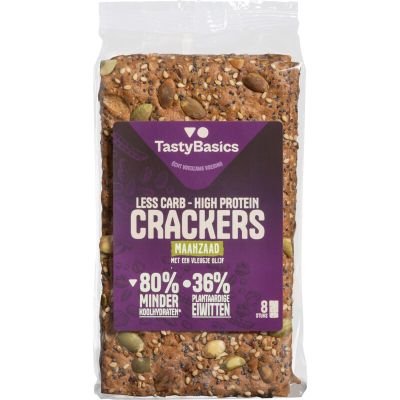 Tastybasics Less carb-high protein crackers maanzaad Tastybasics Less carb-high protein crackers maanzaad 200 gram - Voeding