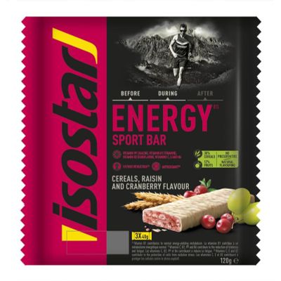 Isostar Energy sport bar cereals raisin cranberry 3x40g 120 gram - Sportvoeding
