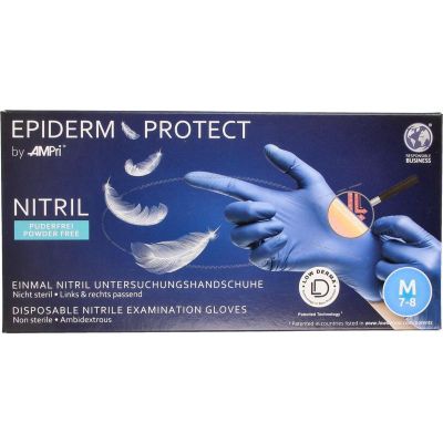 Epidermprotect Nitriel onderzoekhandschoen poedervrij M blauw Epidermprotect Nitriel onderzoekhandschoen poedervrij M blauw 100 stuks - Huishoudhandschoenen