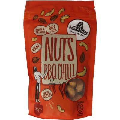 John Altman Dry roasted mixed nuts BBQ chilli 100 gram - Overig reform/levensmiddelen
