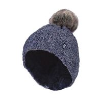 Heat Holders Ladies turnover cable hat with pom pom navy