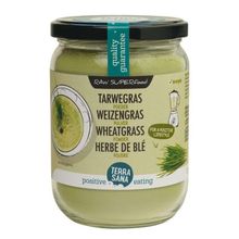 Foto van Terrasana Raw tarwegras poeder in glas