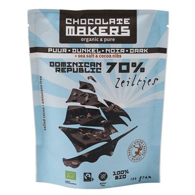 Foto van Chocolatemakers Bio chocozeiltjes puur 70% met zeezout en nibs
