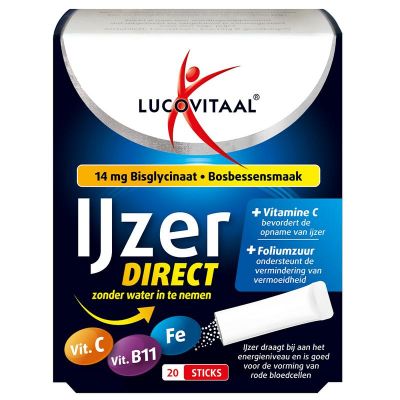 Lucovitaal IJzer bisglycinaat bosbes Lucovitaal IJzer bisglycinaat bosbes 20 sachets - Mineralen enkel