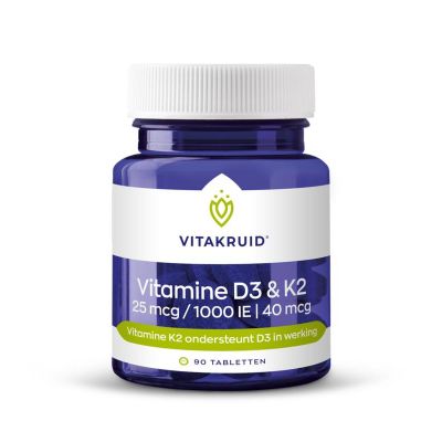 Vitakruid Vitamine D3 25mcg & K2 40mcg 90 tabletten - Overige vitaminen/mineralen