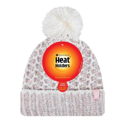 Heat Holders Ladies feathered knit pom pom hat lund coral/cream