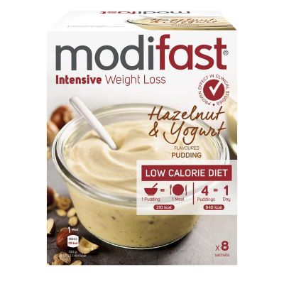 Foto van Modifast Intensive pudding hazelnoot & yoghurt 8 zakjes