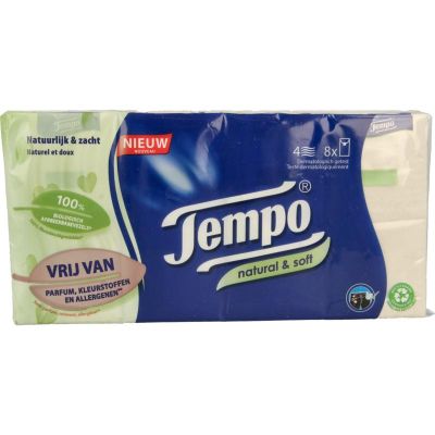 Tempo Natural & soft zakdoekjes 8 x 9 stuks