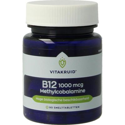 Vitakruid Vitamine B12 1000 mcg methyl cobalamine Vitakruid Vitamine B12 1000 mcg methyl cobalamine 90 zuigtabletten - Vitamine enkel