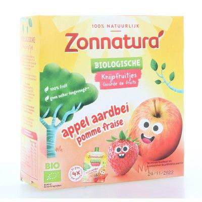 Zonnatura Knijpfruit appel/aardbei kikker 85 gram 4 stuks - Voeding