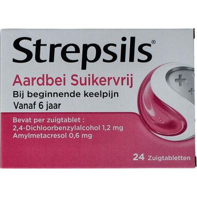 Strepsils Aardbei suikervrij 24 zuigtabletten - Keel