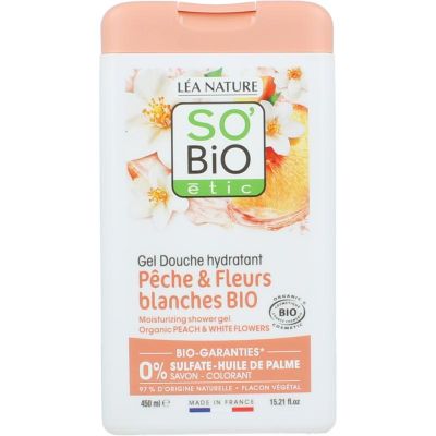 Foto van So Bio Etic Showergel peach & white flowers bio