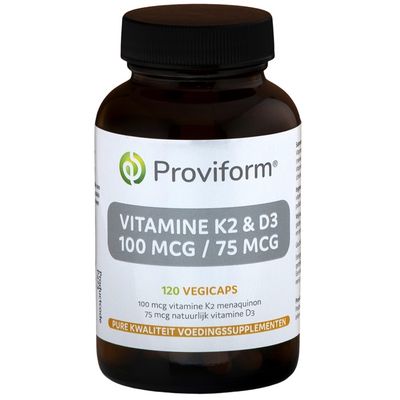 Proviform Vitamine K2 100mcg & D3 75mcg Proviform Vitamine K2 100mcg & D3 75mcg 120 vegicaps - Vitamine enkel