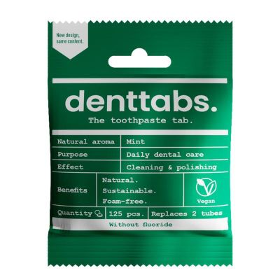 Denttabs Tandpasta tabletten munt zonder fluor vegan Denttabs Tandpasta tabletten munt zonder fluor vegan 125 stuks - Tandpasta