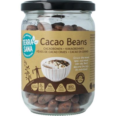 Terrasana Raw cacao bonen in glas 250 gram - Overig reform/levensmiddelen