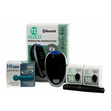 Foto van TD Gluco meter, prikpen, 100 strips en 100 HT one 28G lancetten