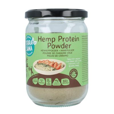 Foto van Terrasana Raw hennep protein poeder in glas
