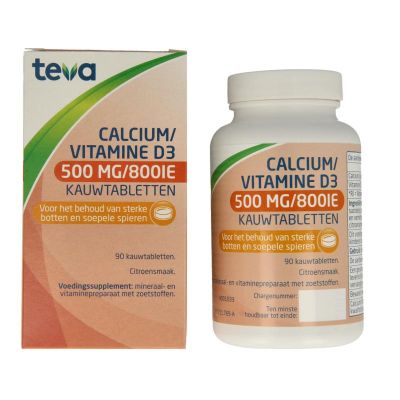 Teva calcium/vit d kt 500mg/800ie Teva calcium/vit d kt 500mg/800ie 90 kauwtabletten - Overige vitaminen/mineralen
