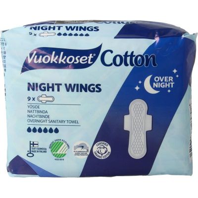 Vuokkoset Maandverband nacht wings organisch katoen Vuokkoset Maandverband nacht wings organisch katoen 9 stuks - Maandverband