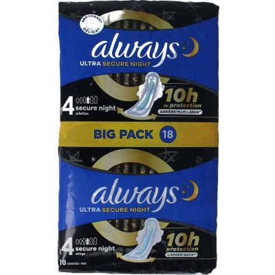 Always Maandverband ultra secure night 18 stuks - Algemeen