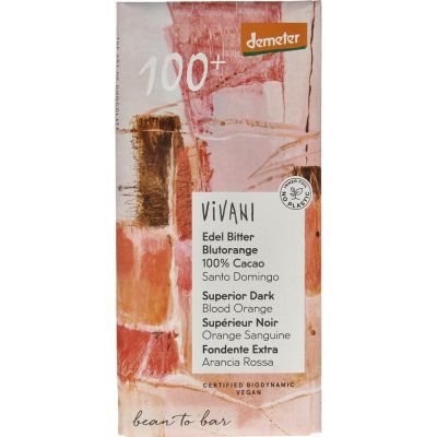 Vivani Chocolade Demeter puur 100% bloedsinaasappel bio 90 gram - Snoepgoed