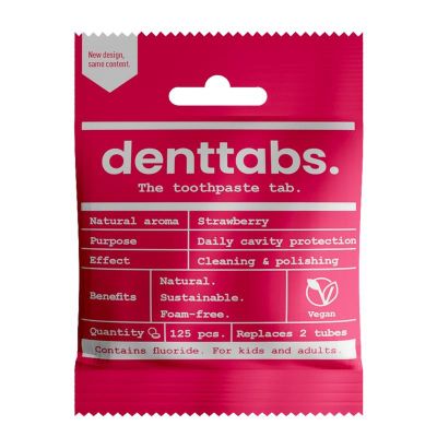 Denttabs Tandpasta tabletten aardbei met fluor vegan 125 stuks - Tandpasta