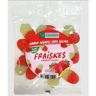 Damhert Fraiskes strawberry zonder suikers 100 gram - Snoepgoed suikervrij