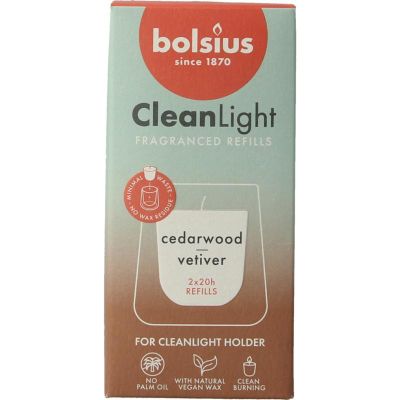 Bolsius Clean Light navulling 2 pack Cedarwood / Vertiver