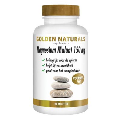 Golden Naturals Magnesium malaat vegan Golden Naturals Magnesium malaat vegan 180 tabletten - Mineralen enkel